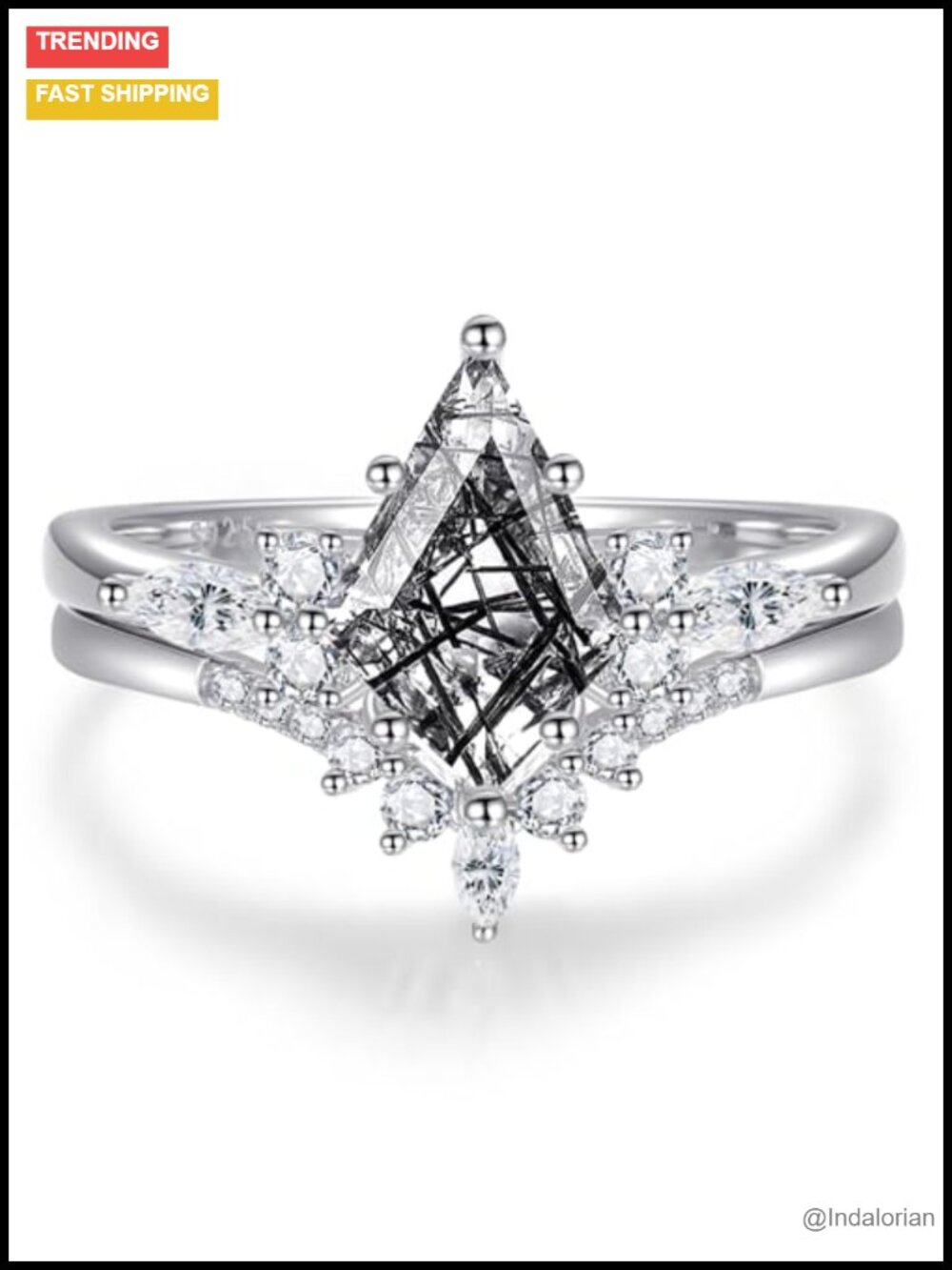 Sterling Silver Kite Cut Engagement Ring Set Women Size 8 Wedding